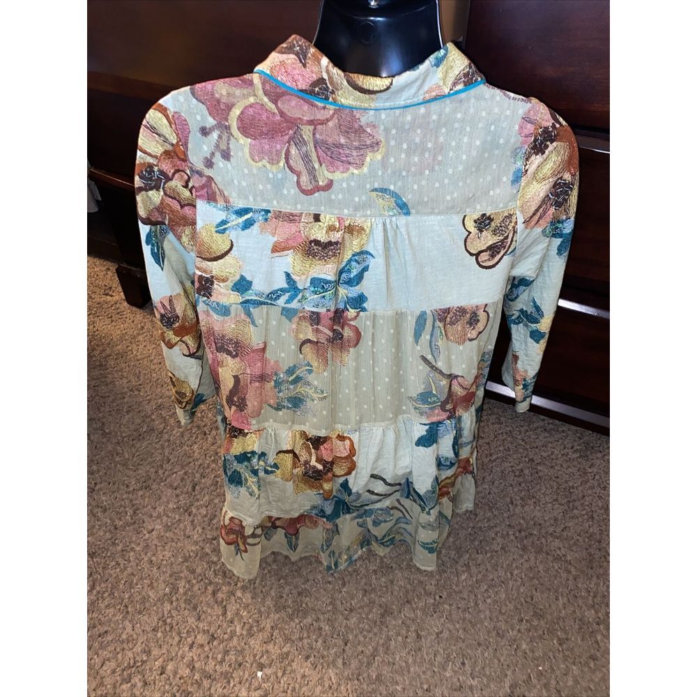 Soft Surroundings Boho Floral Tunic Top Elena Button Tropical Vacation Sz Small - Picture 4 of 6